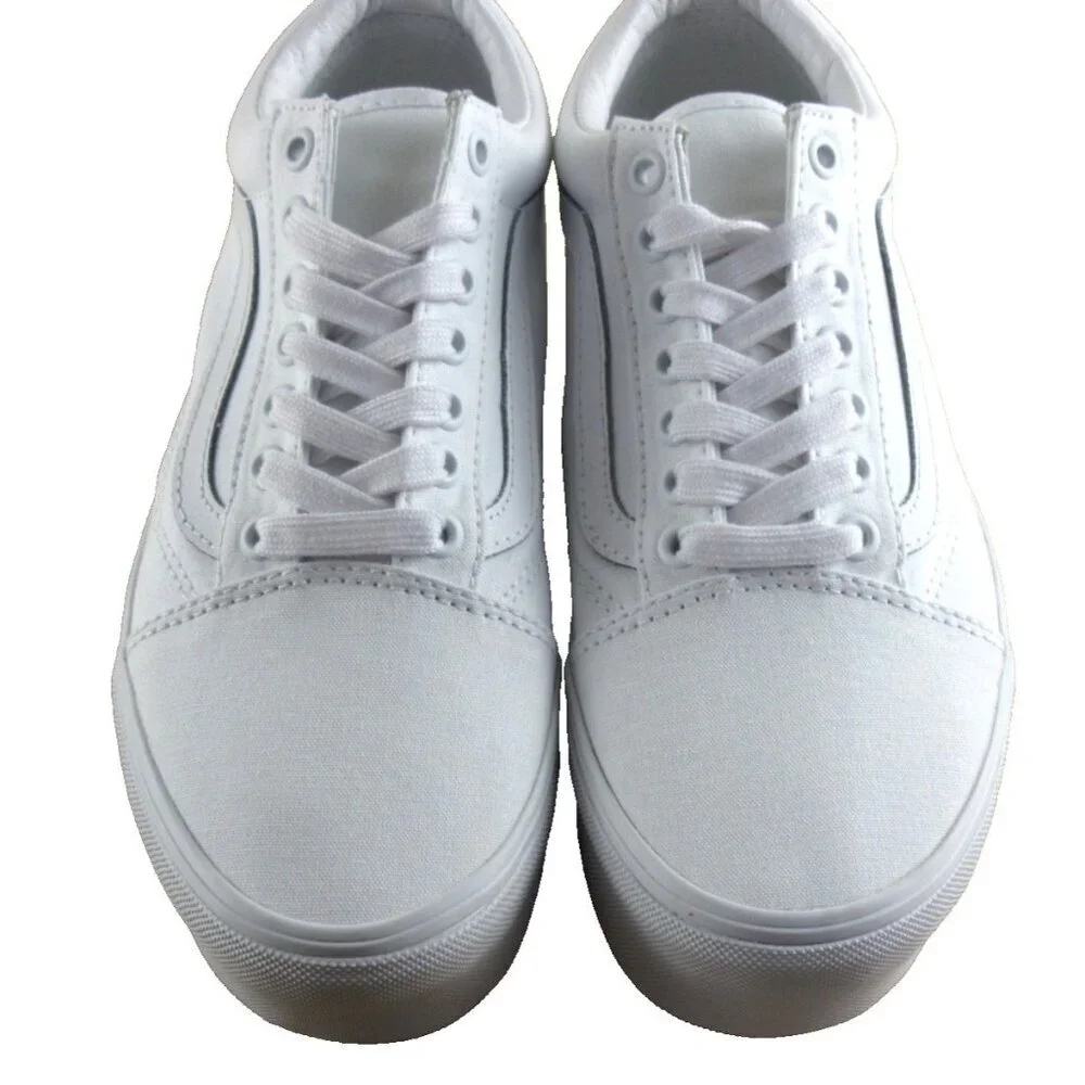 Vans Women's Old Skool Stackform True White Canvas Platform Shoes Size 8.5 NIB